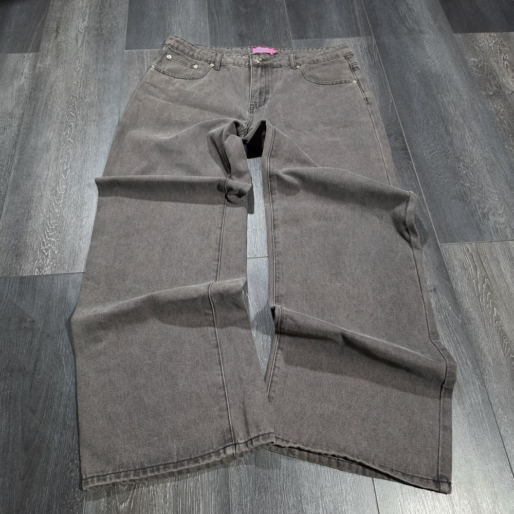 Edikted Wide Leg Baggy Jeans Gray Denim XL Y2K Skater Grunge Streetwear 22" Wide